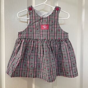 Vintage Oshkosh Baby B'gosh Floral Pink Black Plaid Dress USA Girls SZ 18 Months